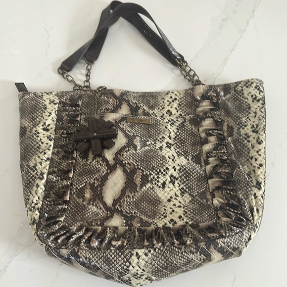 JESSICA Simpson Python Snakeskin Faux Leather Tote - Picture 1 of 12